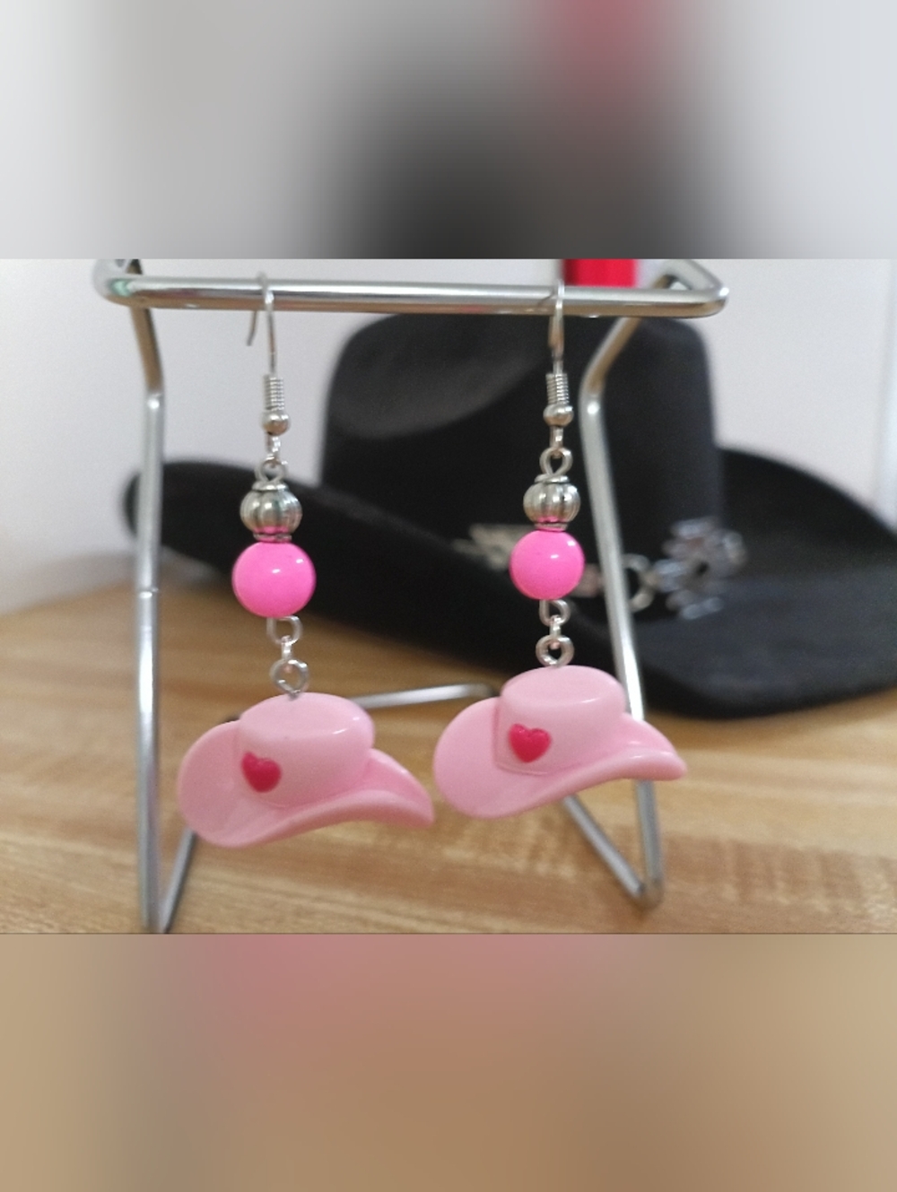 Pink Cowgirl Hat Dangle Earrings